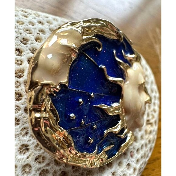 Celestial Moon Sun Brooch Pin New Gold Navy Yours is the Light We All Sh… - Picture 11 of 12